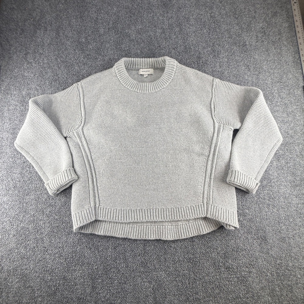 Banana Republic Gray Chunky Knit Crew Neck Sweater Womens Medium High Low Hem